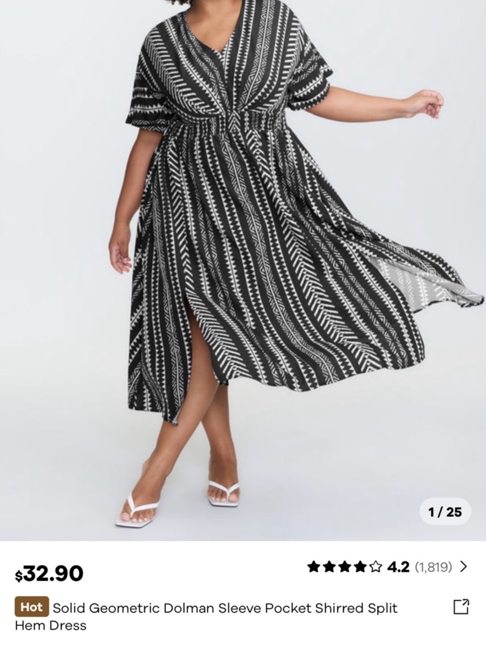 BloomChic Black and White Geometric V-Neck Dress